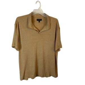 Banana Republic Mens XL Linen Blend Short Sleeve Polo Shirt Heathered Brown